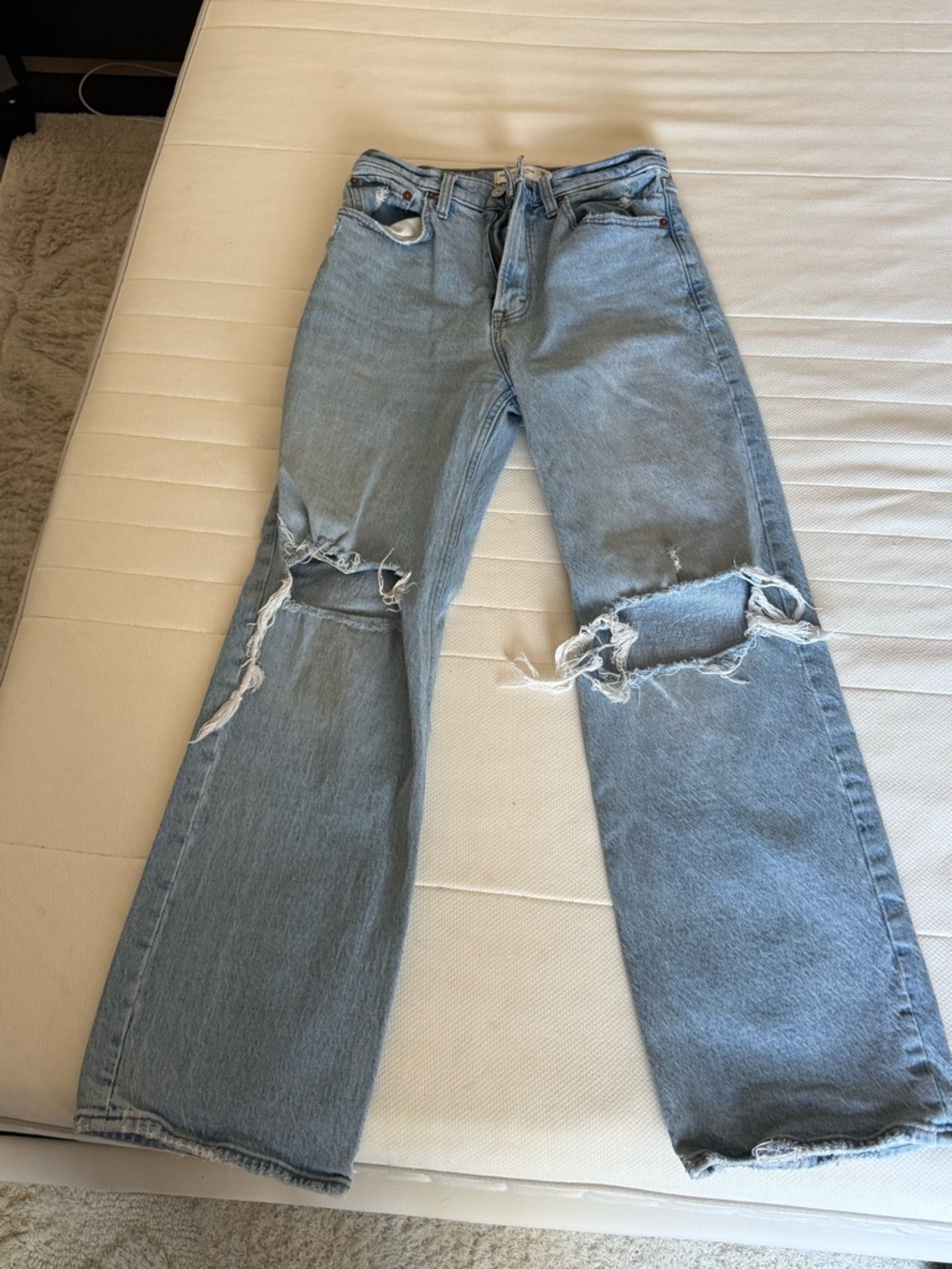 Abercrombie & Fitch Light Blue Distressed Straight Leg Jeans
